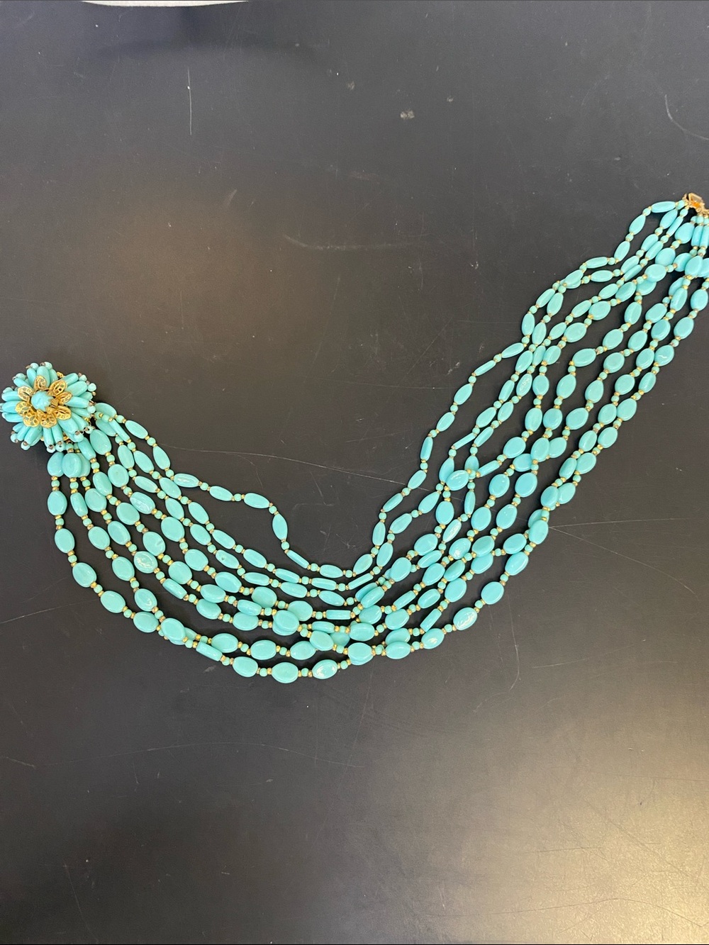 Miriam Haskell signed Turquoise glass bead necklace mint condition - Picture 4 of 4